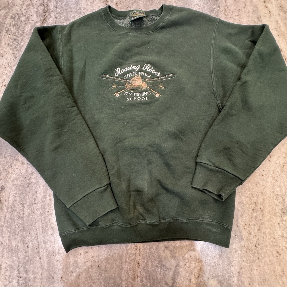 Camp David Sweatshirt Green Fly Fishing School Embroidered Lure Sz Adult S River